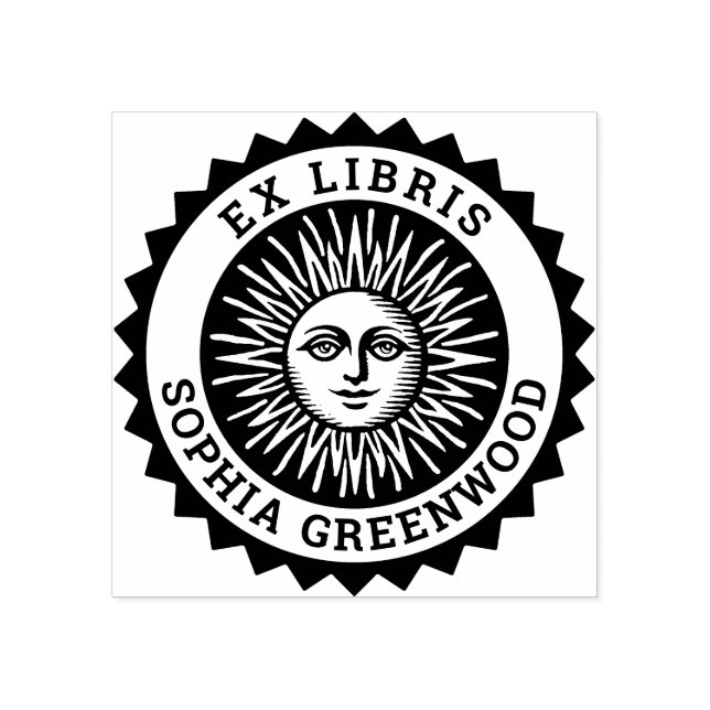 Ex Libris - Sonnengesicht Gummistempel (Prägung)