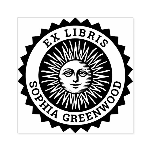 Ex Libris - Sonnengesicht Gummistempel (Prägung)