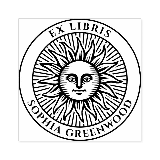 Ex Libris - Sun Face 3 Gummistempel (Prägung)