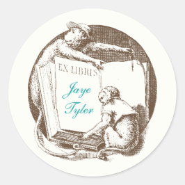 Ex Libris Vintage Monkeys Buchbesitzerzeichen Runder Aufkleber