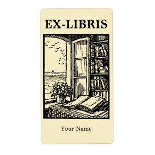 Ex Libris Vorlage für offenes Bibliotheksfenster