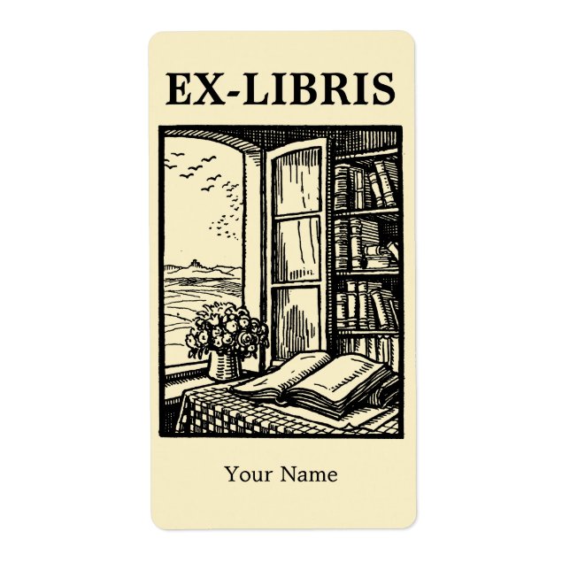 Ex Libris Vorlage für offenes Bibliotheksfenster (Vorne)