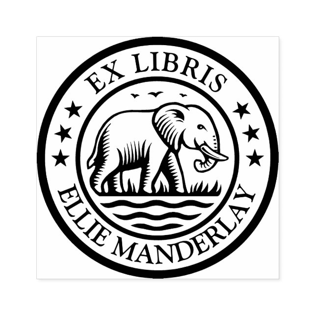 Ex Libris - Walking Elephant Gummistempel (Prägung)