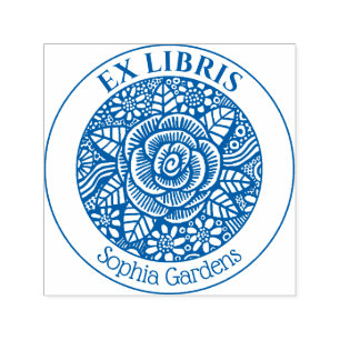 Ex Libris - Zeichnend Rose Permastempel