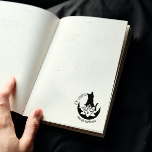 Ex Libris Zen Cat, Lotus Moon Book Gummistempel