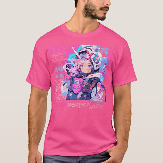 Exca Astronaut Cyberpunk Anime Girl T-Shirt (Vorderseite)