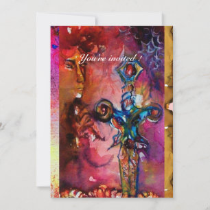 EXCALIBUR 1, hellrot, rosa lila Pergament Einladung