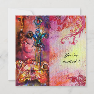 EXCALIBUR 3 , hellrot , rosa lila Einladung