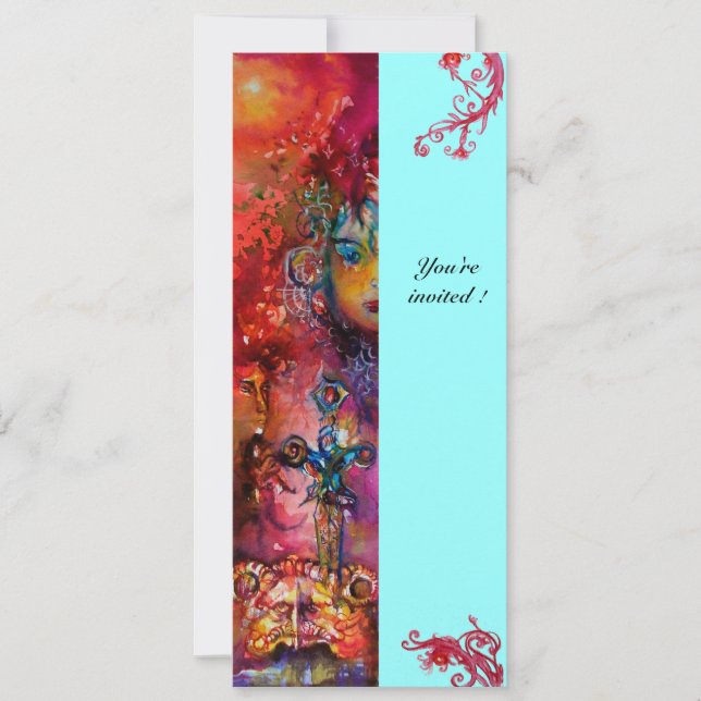 EXCALIBUR, hell rot, rosa blau Einladung (Vorderseite)