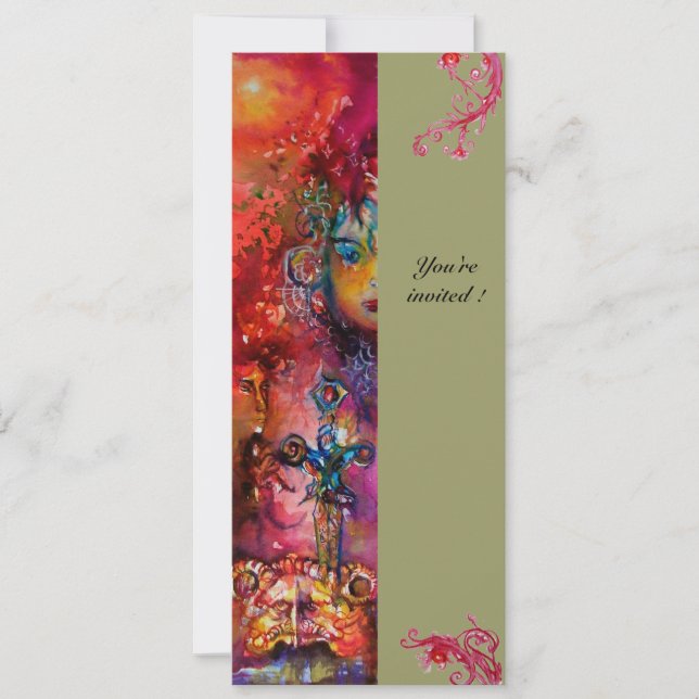 EXCALIBUR, hell rot, rosa grün Einladung (Vorderseite)