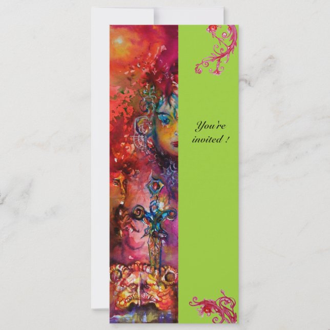 EXCALIBUR, hell rot, rosa grün Einladung (Vorderseite)