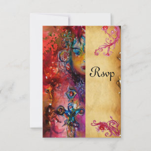 EXCALIBUR, hellrot, blaues Pergament RSVP Karte