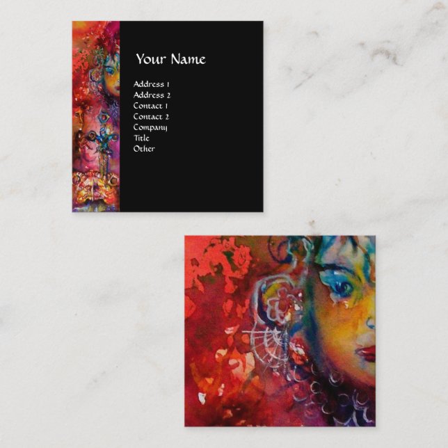 EXCALIBUR / MAGIC SWORT Lila Red Black Fantasy Quadratische Visitenkarte (Vorne/Hinten)