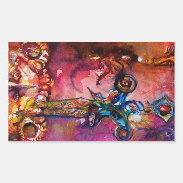 EXCALIBUR Magisches Schwert, rote, gelbe Fantasie Rechteckiger Aufkleber (Vorderseite)