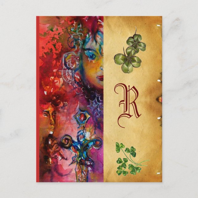 EXCALIBUR Monogramm Parchment St.Patrick's Day Postkarte (Vorderseite)