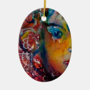 EXCALIBUR,QUEEN OF MAGIC SWORD Fantasy Red Yellow Keramikornament