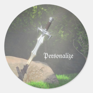 Excalibur Schwert in Stone Fantasy Mythische Runder Aufkleber