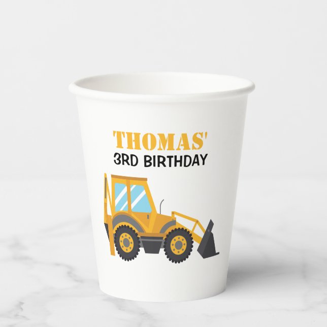 Excavator Construction Birthday Paper Cups   Pappbecher (Vorderseite)