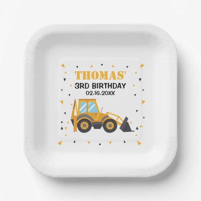 Excavator Construction Birthday Paper Plates Pappteller (Vorderseite)
