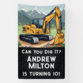 Excavator Construction Equipment Digger Birthday  Banner