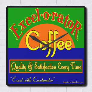 Excel-o-rator Coffee Funny Retro Wall Clock Quadratische Wanduhr
