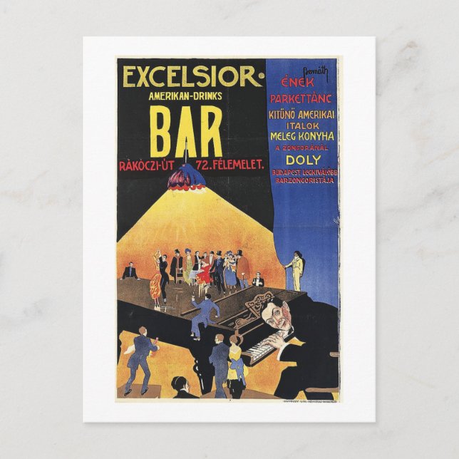 Excelsior Bar, Budapest, Ungarn, Vintag 1920er Postkarte (Vorderseite)