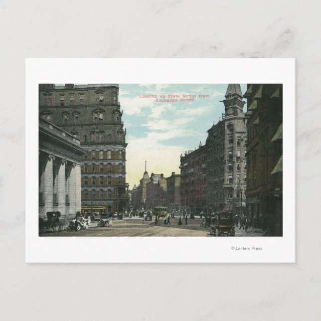 Exchange Street View of Staat Street Postkarte (Vorderseite)