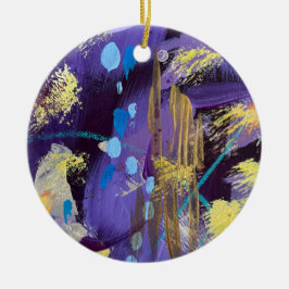 Exciting blue, purple, and gold abstract art keramik ornament