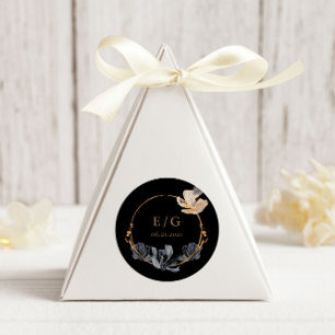 Exclusive Black Gold Floral Monogram Wedding Runder Aufkleber