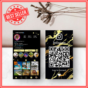 Executive Black & Gold Marmor Achat Instagram QR Visitenkarte
