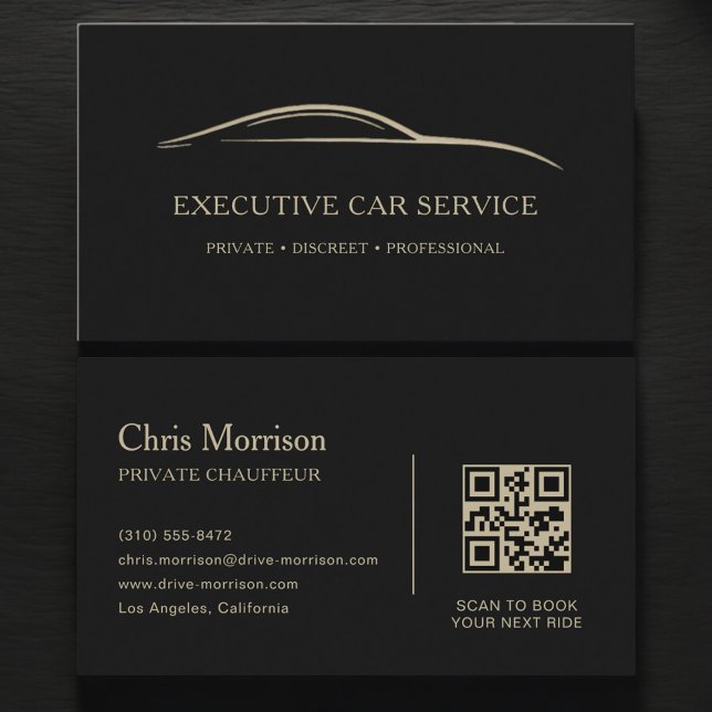 Executive Car Service QR Code Black & Gold Visitenkarte (Von Creator hochgeladen)