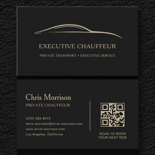 Executive-Chauffeur QR-Code Schwarz & Gold Visitenkarte (Von Creator hochgeladen)