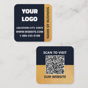 Executive Navy Gold QR Code Quadratische Visitenka Visitenkarte