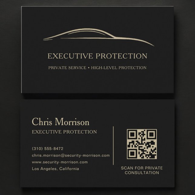 Executive Protection QR-Code Schwarz & Gold Visitenkarte (Von Creator hochgeladen)