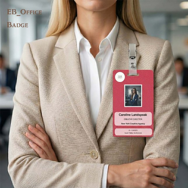 Executive-Raspberry-Carmesin-Leder-Individualauswe Ausweis (Chic Raspberry Crimson Leather Custom Logo Photo ID Vertical Badge. Size: 2.13” x 3.38”)