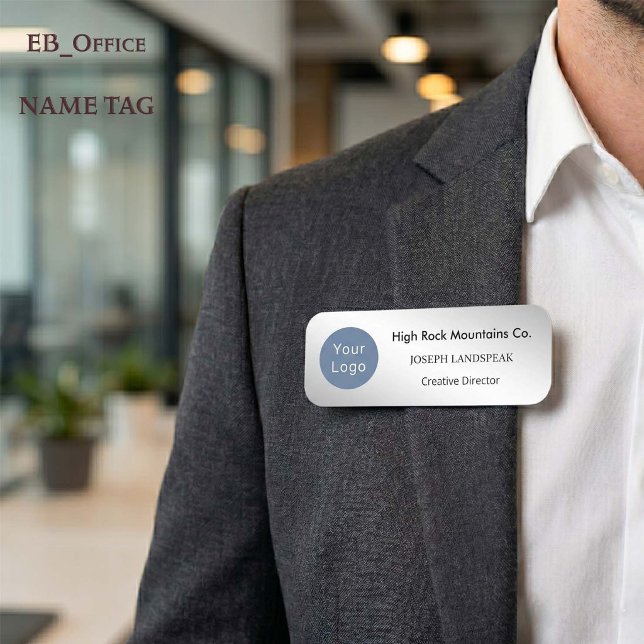 Executive Silver Metallic & Benutzerdefiniertes Lo Namensschild (Chic Silver Classic Name Tag.
Custom 3” x 1” rectangle with rounded corners for business logos.
)