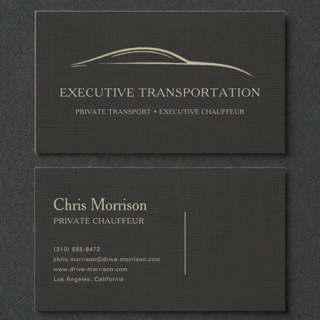 Executive Transport Luxury Linen Black & Gold Visitenkarte (Von Creator hochgeladen)