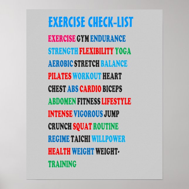 EXERCISE KARO-LIST GYM Weight Health Heart nvn609 Poster (Vorne)