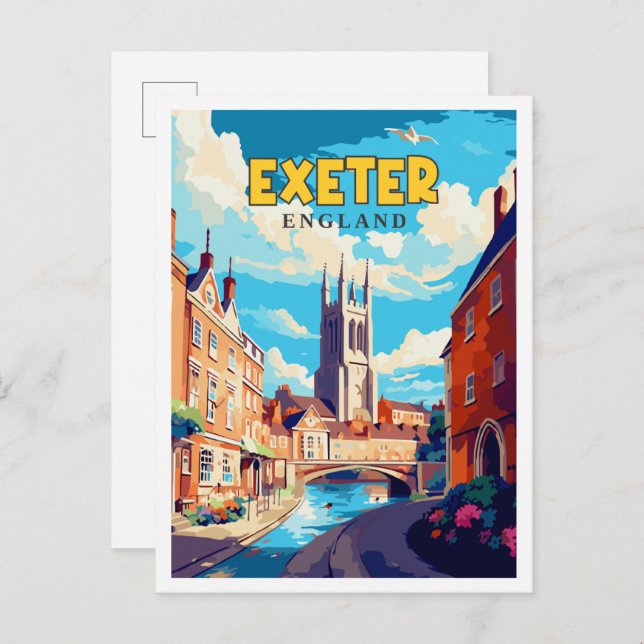 Exeter England Vintage Reise Illustration Postkarte (Vorne/Hinten)