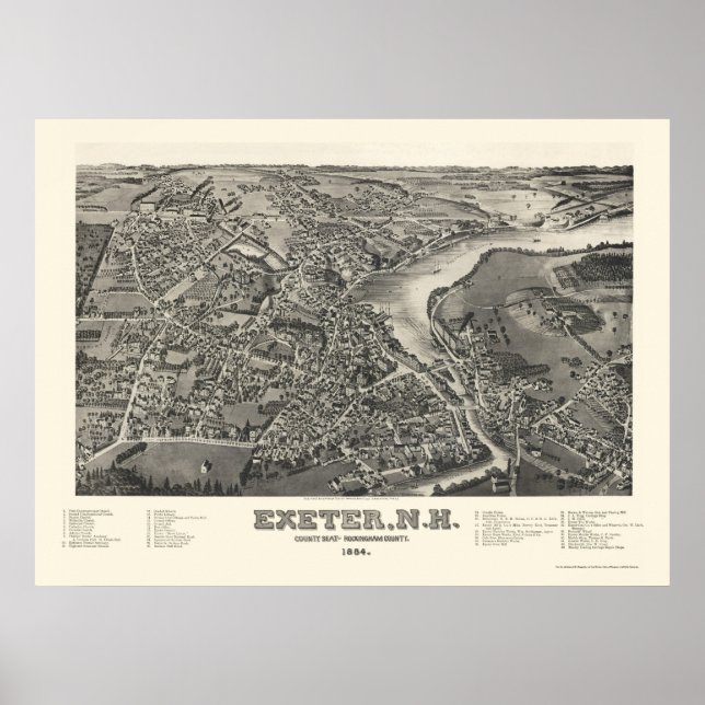 Exeter, NH Panoramic Map - 1884 Poster (Vorne)