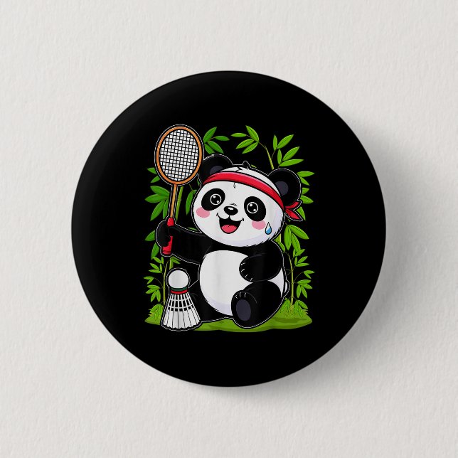 Exhausted Badminton Panda - Funny Niedlich Shuttle Button (Vorderseite)