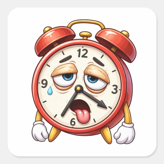 Exhausted Cartoon Alarm Clock Sticker (Vorderseite)