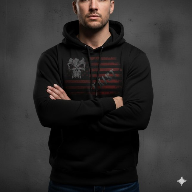 EXIST Schädel- US-Flagge Schwarz Hoodie (Von Creator hochgeladen)