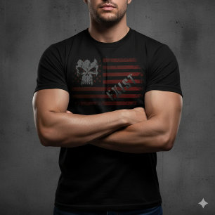 EXIST Totenkopf- US-Flagge Patrioten T-Shirt Tri-Blend Shirt