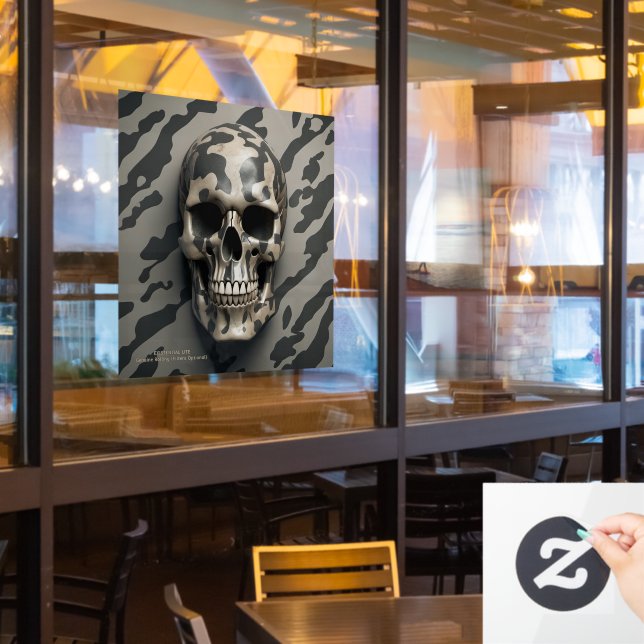 EXISTENTIAL LITE Memento Mori Camouflage Skull Fensteraufkleber (Restaurantfenster)