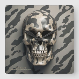EXISTENTIAL LITE Memento Mori Camouflage Skull Quadratische Wanduhr