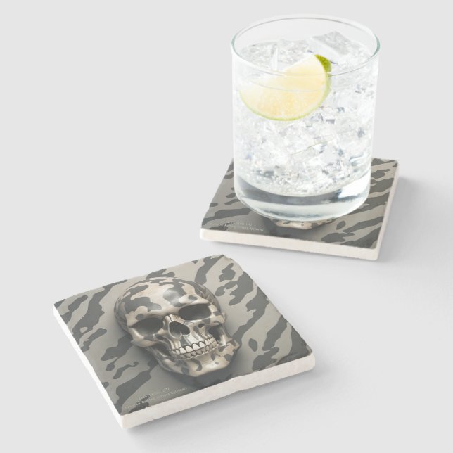 EXISTENTIAL LITE Memento Mori Camouflage Skull Steinuntersetzer (Seitenansicht)