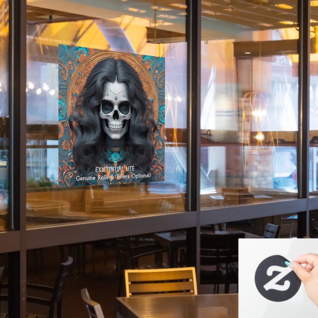 EXISTENTIAL LITE Memento Mori Femme Skull Fensteraufkleber (Restaurantfenster)