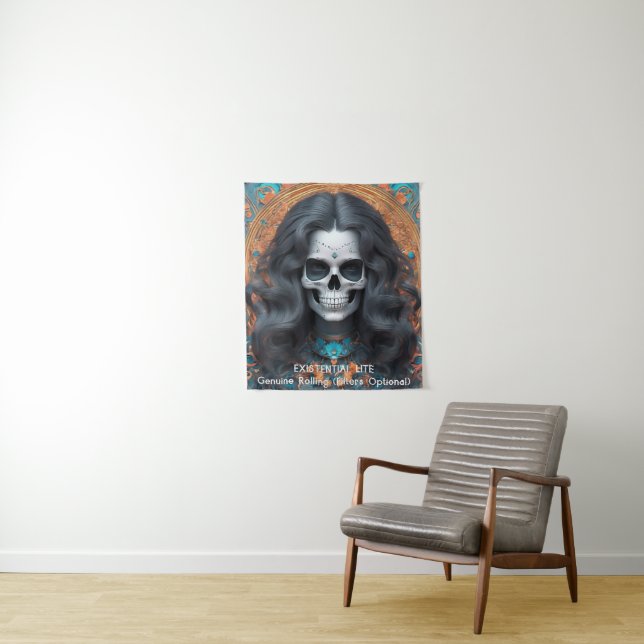 EXISTENTIAL LITE Memento Mori Femme Skull Wandteppich (Beispiel)