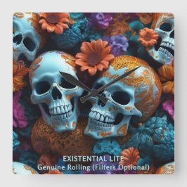 EXISTENTIAL LITE Memento Mori Lovers Skulls Quadratische Wanduhr